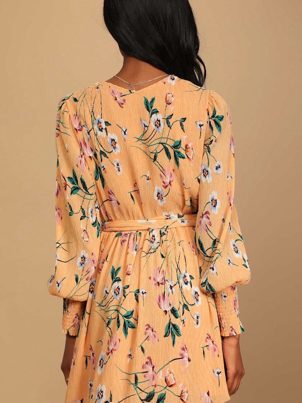 Lulu's For the Perfect Day Orange Floral Print Pleated Mini Dress Size Medium - Picture 3 of 15